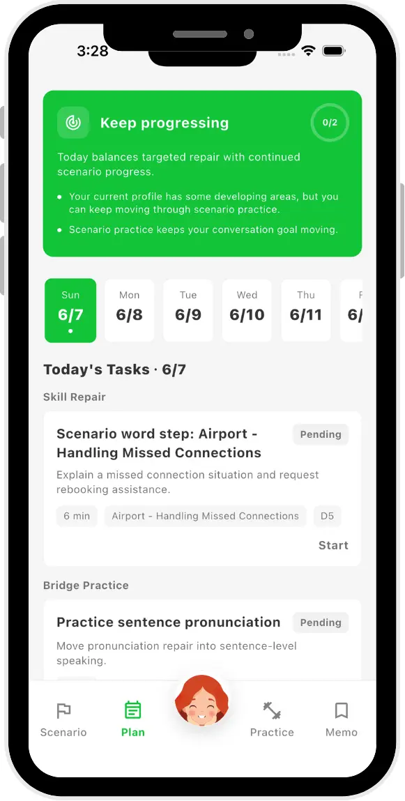 Personalized learning plan screen